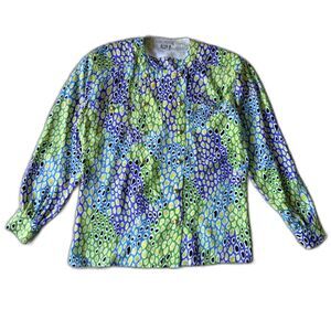 Vintage Escada 100% Silk Colorful Abstract Print Blouse Top Made in Germany 36